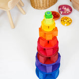 A tower stack made from the Grimms concentric rings, disks and blocks in counting by colours palette