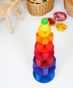 A tower stack made from the Grimms concentric rings, disks and blocks in counting by colours palette