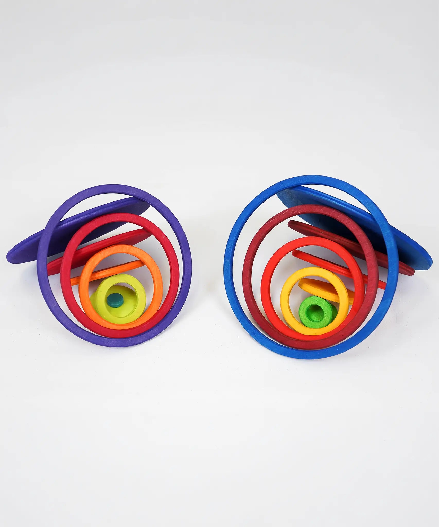 A pair of eyes using the disks and rings from the Grimms concentric set. 