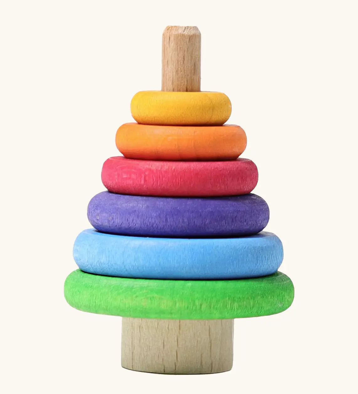 Grimm's handcrafted wooden conical tower stacking decorative figure with a unpainted stand
