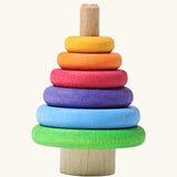 Grimm's handcrafted wooden conical tower stacking decorative figure with a unpainted stand