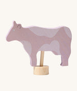 Grimm's Cow With Flecks Decorative Figure. A purple cow with light coloured patches. A wooden figure to fit onto the Grimm's celebration ring. These Waldorf inspired decorative figures are part of a wide range of wooden decorations for celebration rings available here at Babipur. 