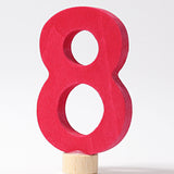 A red coloured number 8 decorative figure to fit a Grimm's celebration ring. These numbers are part of a large range of decorative figures available here at Babipur. 