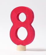 A red coloured number 8 decorative figure to fit a Grimm's celebration ring. These numbers are part of a large range of decorative figures available here at Babipur. 