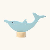 Grimm's handcrafted wooden dolphin decorative figure with a unpainted stand
