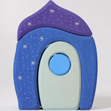 Blue and purple coloured creative blocks from the Grimms fairytale set showing hand painted silver stars on the front