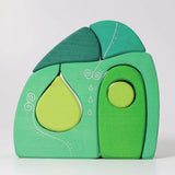 Shades of green creative blocks from the Grimms fairytale set showing hand painted silver decorative lines