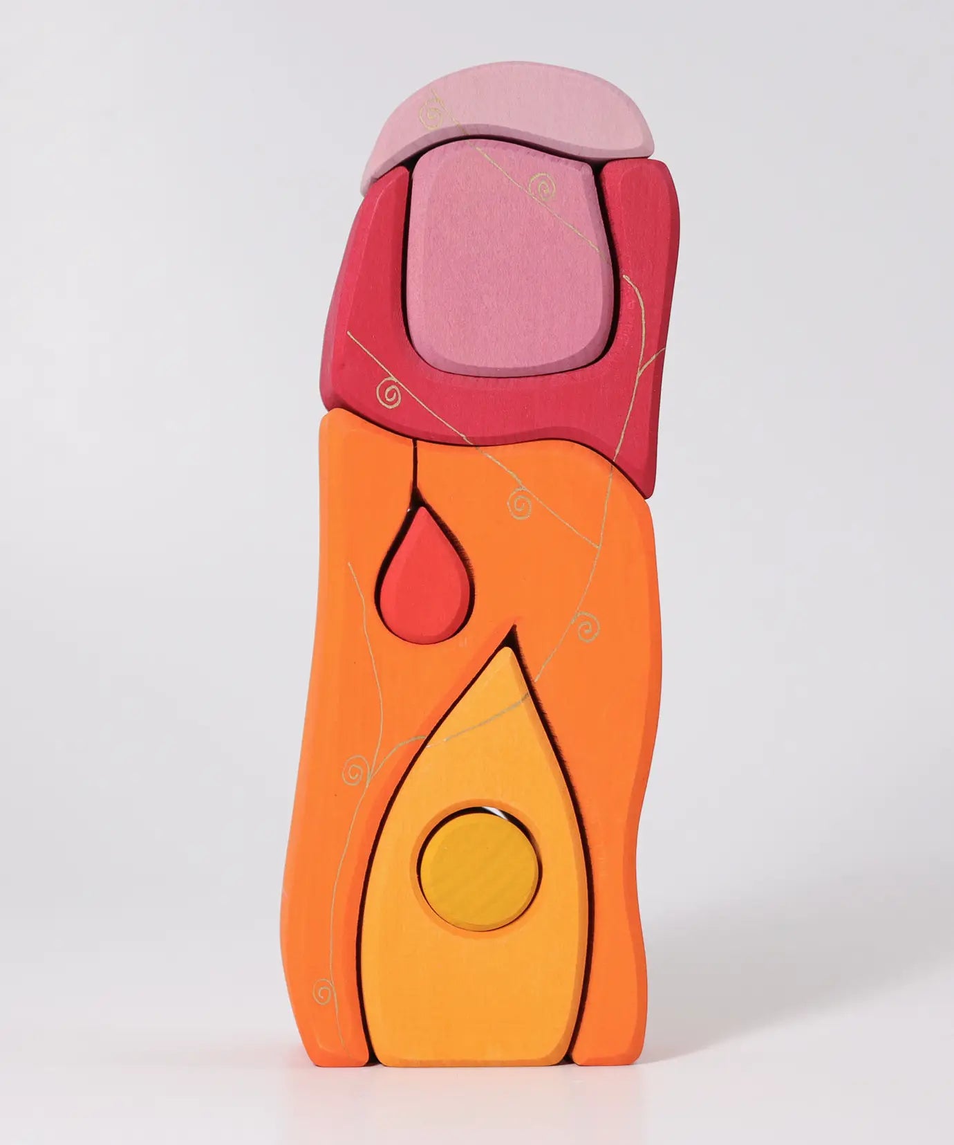 Shades of orange and pink creative blocks from the Grimms fairytale set showing hand painted silver decorative lines