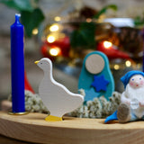 A Winter inspired display using a Grimm's Waldorf Celebration Ring, various Grimm's decorative figures, Grimm's blue Candles and a Ambrosius doll available at Babipur.