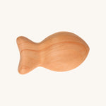 Grimm's Wooden Baby Rattle - Fish in a natural alder wood finish on a cream background