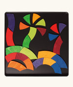 Palm trees made from the Grimm's bright wooden Goethe magnetic pieces displayed in a tin 