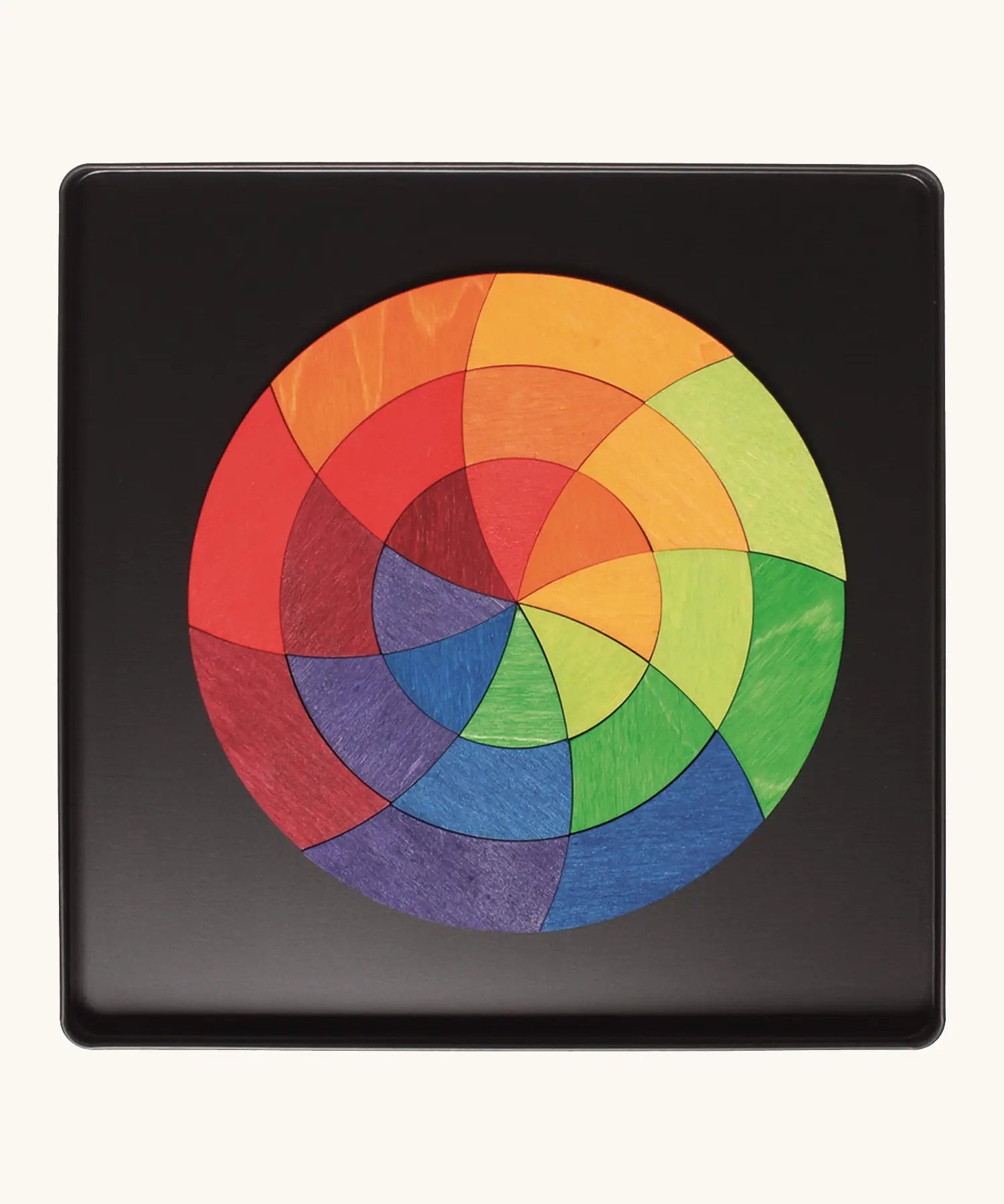 Grimms Goethe magnetic puzzle set. Includes 24 plywood magnetic pieces in bright colours and a storage tin