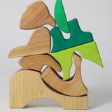 A stack created using the pieces from the Grimm's green squirrel building set. These Grimm's toys are part of a wide range of wooden toys available here at Babipur. 