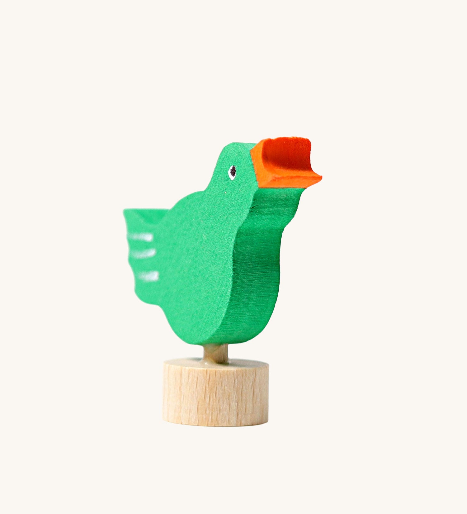 Grimm's green coloured Singing Bird Decorative Figure. These Waldorf inspired decorative figures are part of a wide range of wooden decorations for celebration rings available here at Babipur.