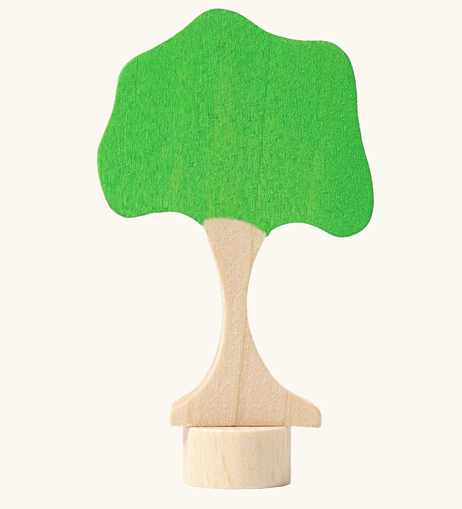 Grimms handcrafted wooden green tree decorative figure with a unpainted stand made to slot in the celebration ring