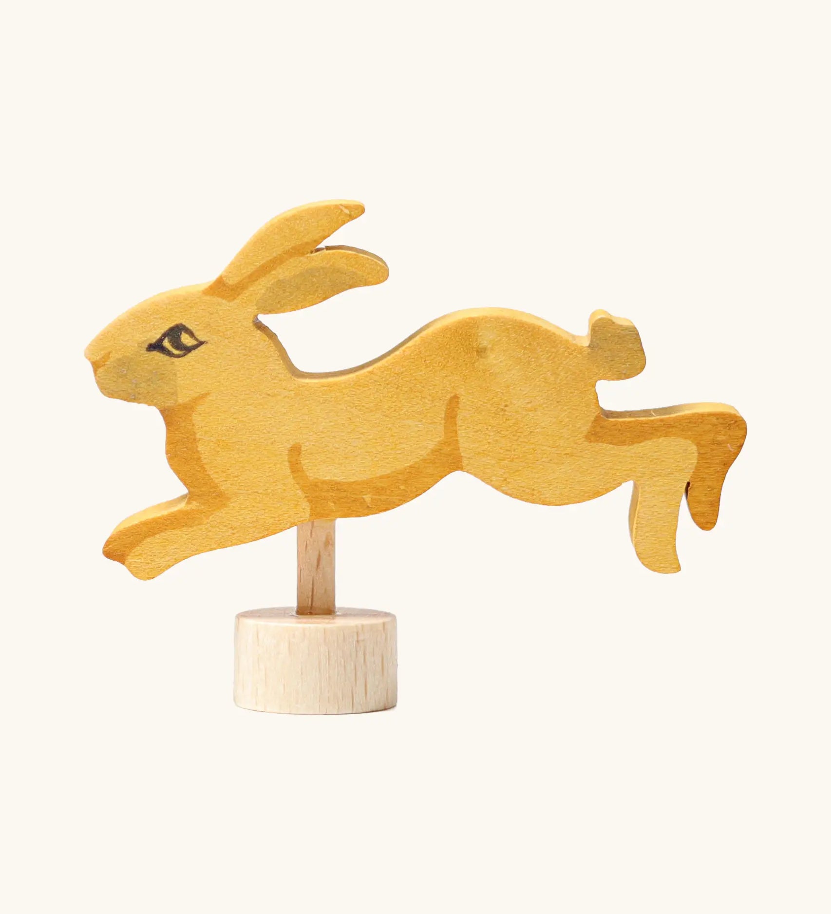 Grimm's handcrafted wooden jumping rabbit decorative figure with a unpainted stand