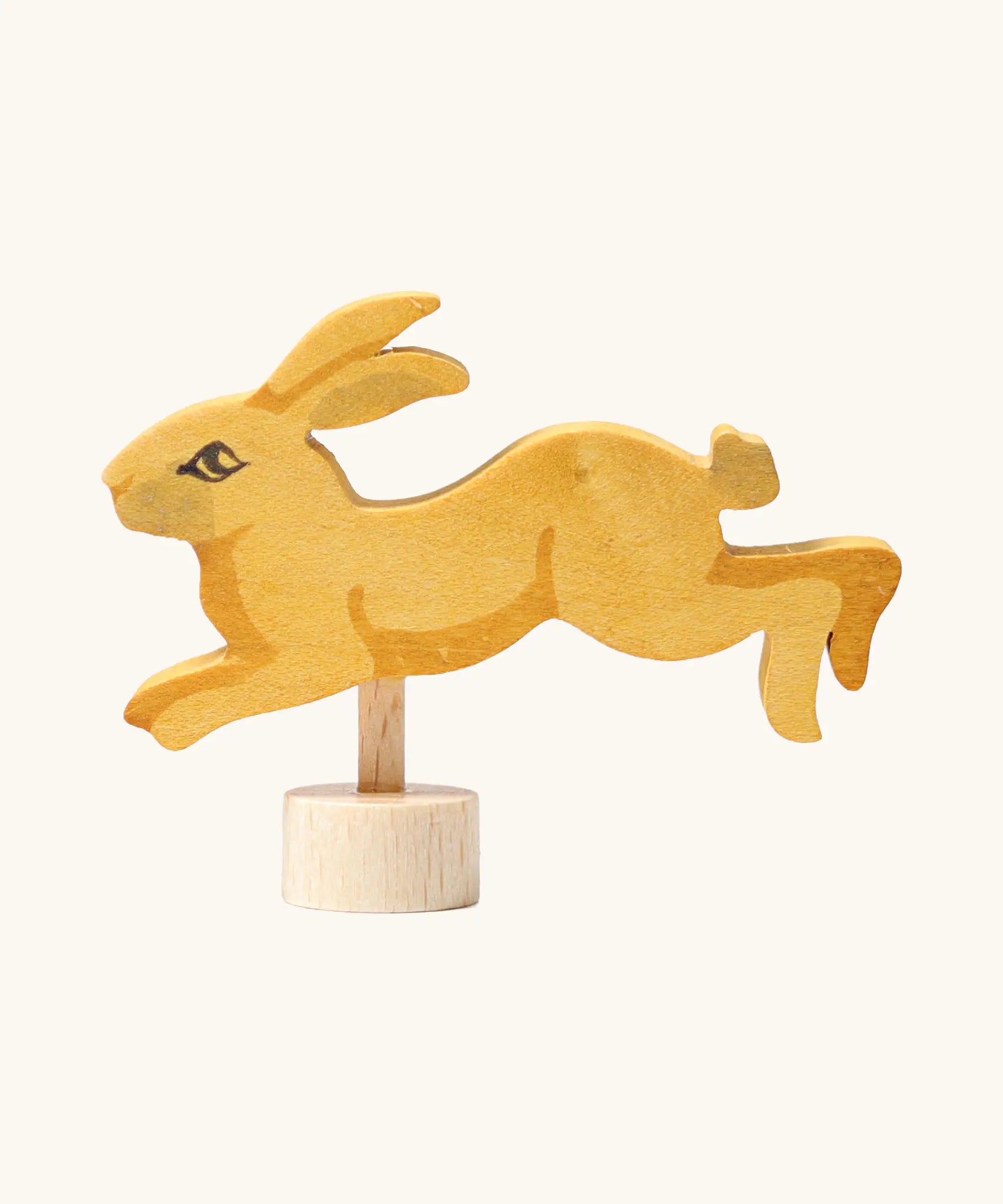 Grimm's handcrafted wooden jumping rabbit decorative figure with a unpainted stand