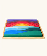Grimm's landscape puzzle wooden toy set in a display storage tray. 