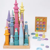Grimm's large building rollers pastel in a wooden storage tray.
