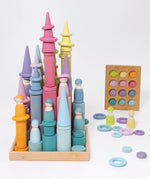 Grimm's large building rollers pastel in a wooden storage tray.