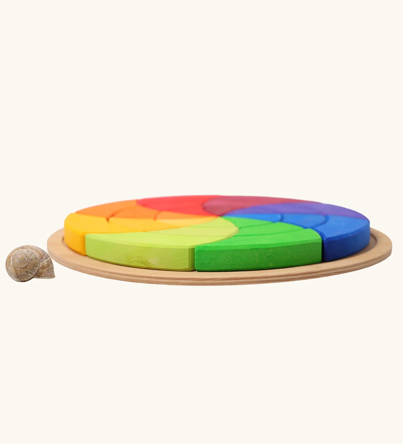 Side view of the Grimm's large colour goethe circle wooden toy.