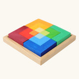 Grimm's large creative puzzle square wooden toy in a wooden storage display tray. 