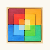 Grimm's large creative puzzle square wooden toy in a wooden storage display tray. 