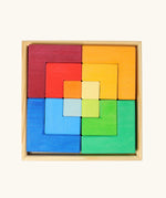Grimm's large creative puzzle square wooden toy in a wooden storage display tray. 