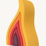 Grimms handcrafted wooden large fire. A set of 5  flame pieces in warm shades perfect for stacking and open ended play