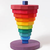 Inverted stack using the blocks from the the Grimms large geometric tower in a rainbow palette