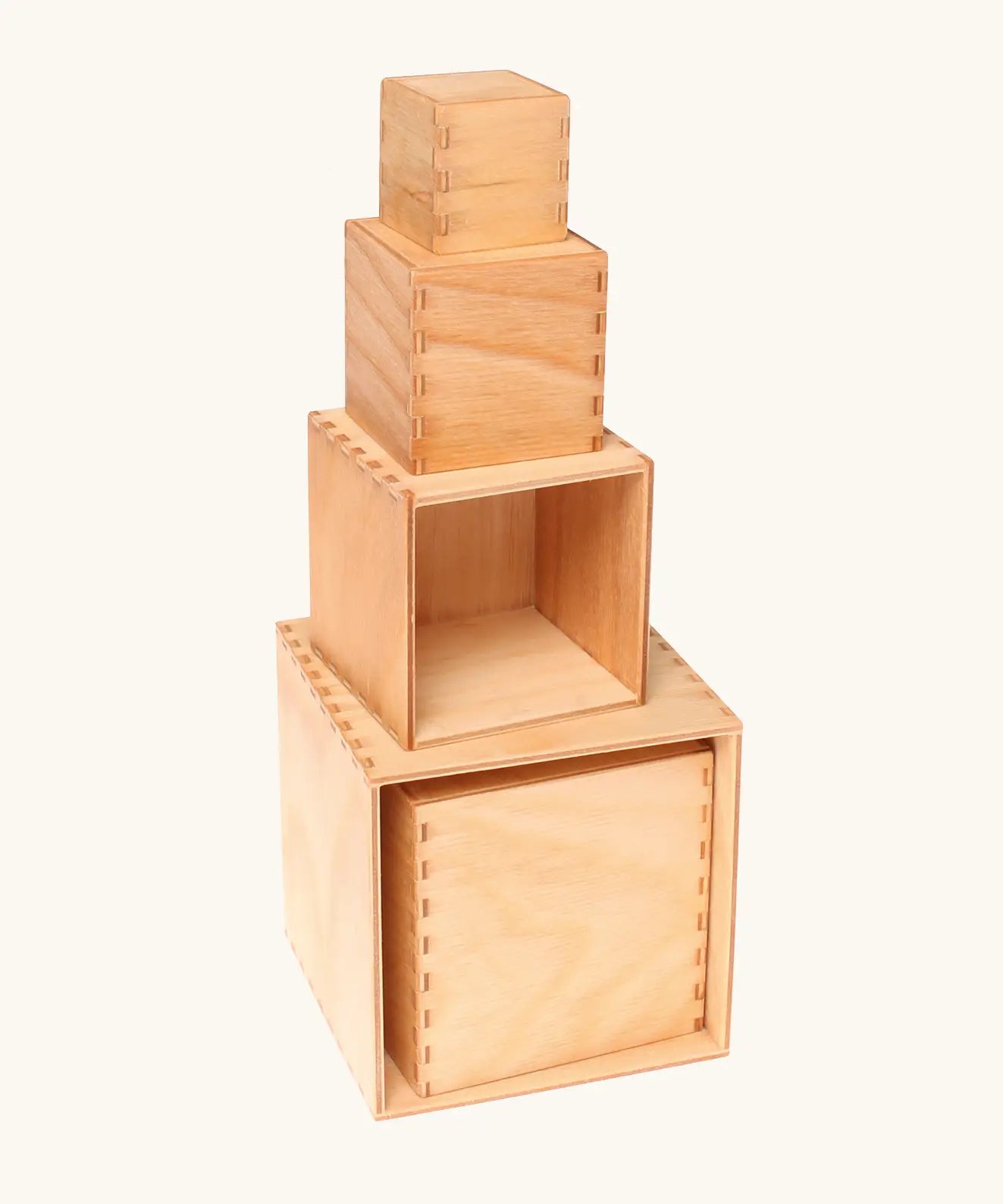 A stack of Grimms large natural wooden building boxes