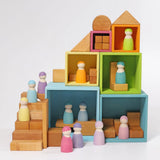 A house made from the Grimms large pastel boxes and other wooden building blocks 