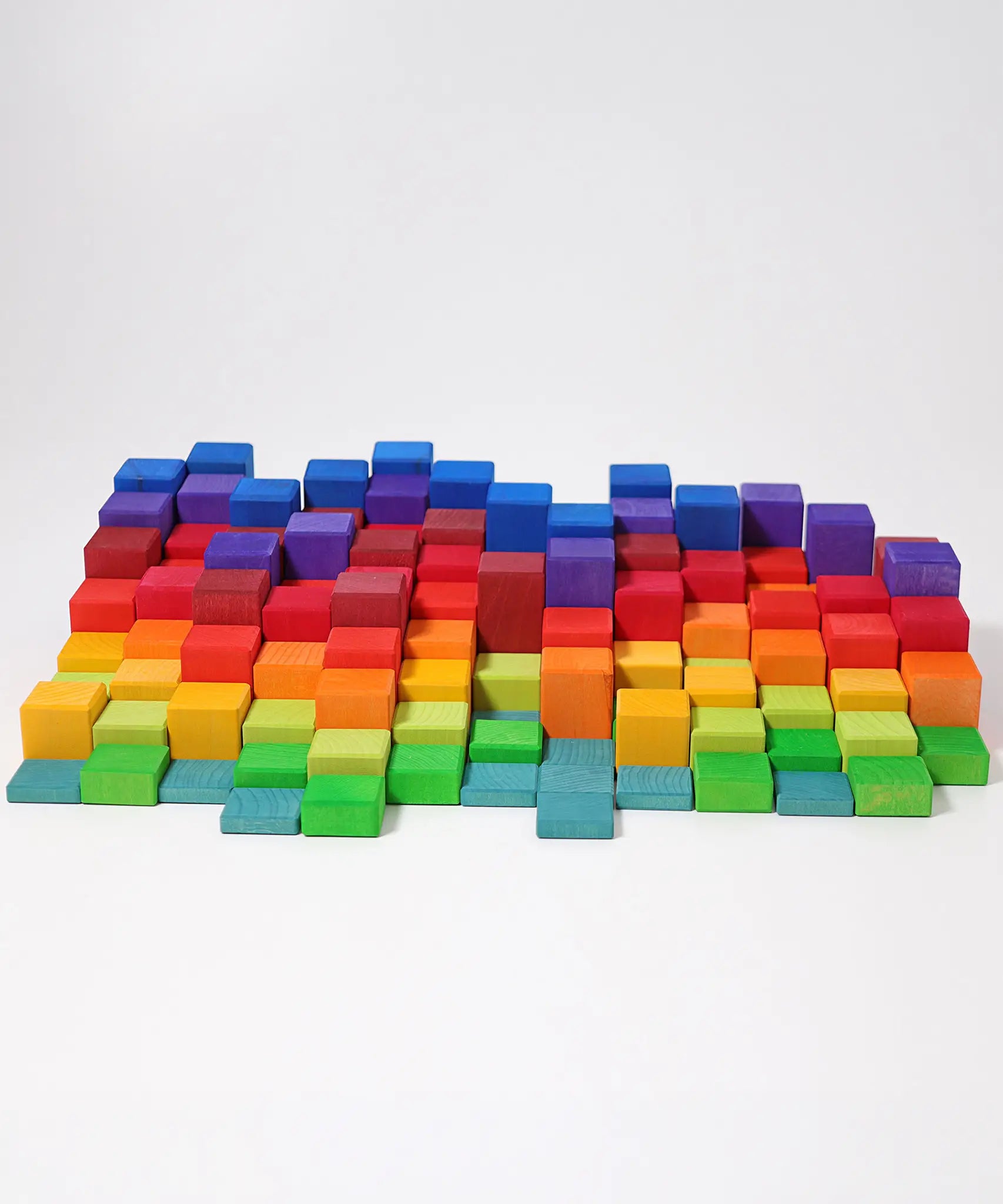 Loose Grimms large stepped wooden counting blocks in Grimm’s World of Numbers palette made for counting and learning. 