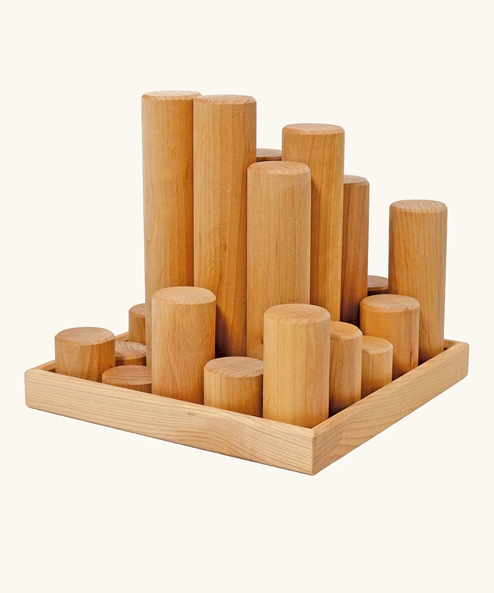 Grimm's large wooden building rollers in natural in a tray.