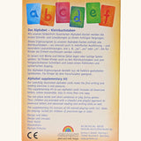Back of the box holding the Grimms letter supplementary cards showing how the cards can be used.