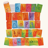 Row of the cards with letters of the alphabet from the Grimms supplementary letter set. 