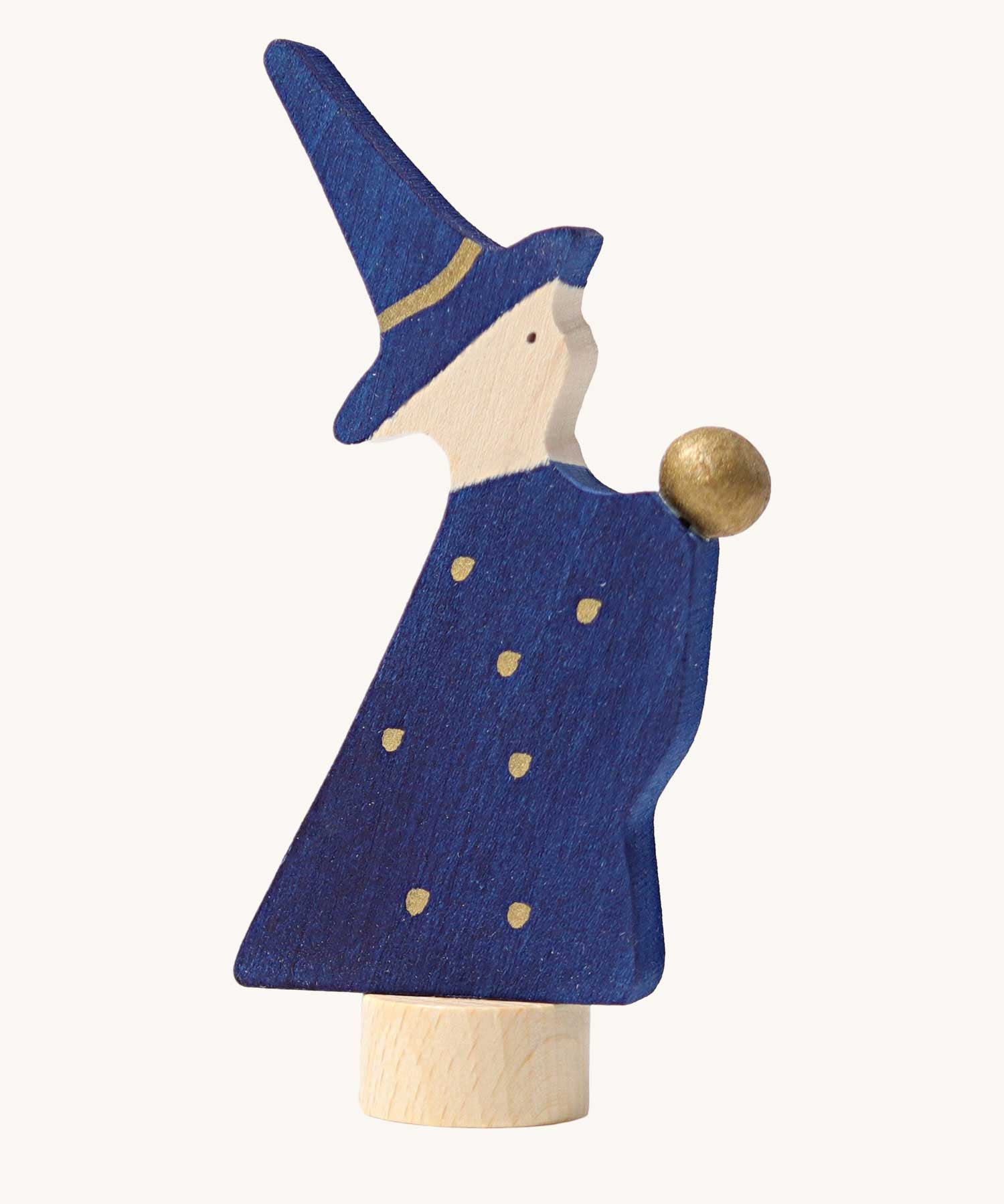Grimm's Magician Decorative Figure, a navy blue wizard with gold details. 