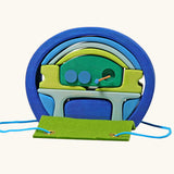 Grimm's blue and green mobile dolls home wooden toy play set.