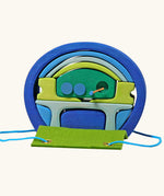 Grimm's blue and green mobile dolls home wooden toy play set.