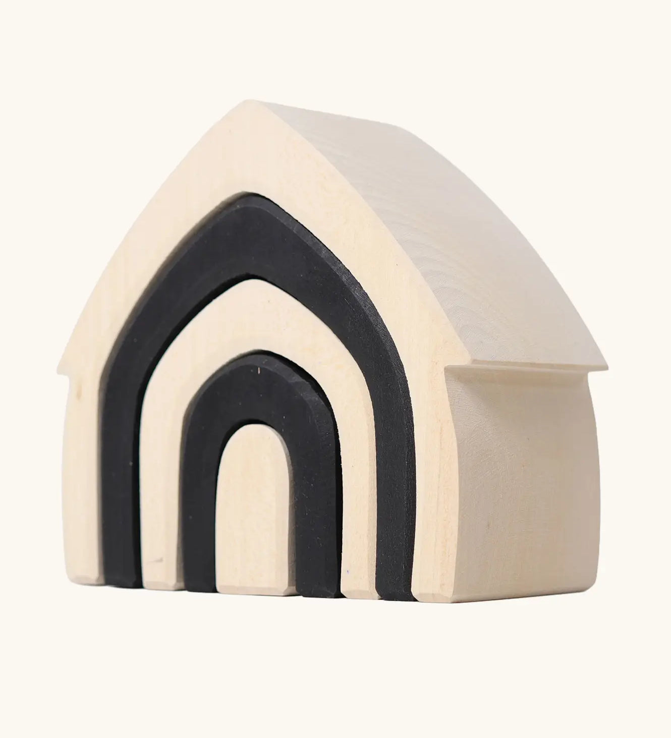Grimm's monochrome house. Includes 5 handcrafted wooden house shapes, three white and two black that slot into each other