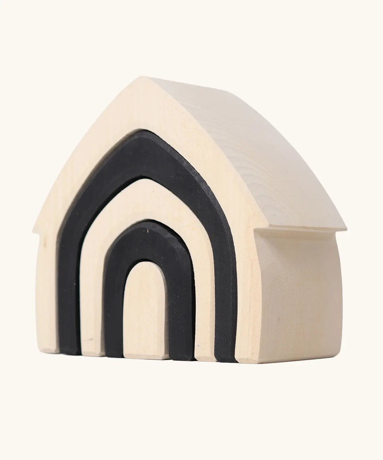 Grimm's monochrome house. Includes 5 handcrafted wooden house shapes, three white and two black that slot into each other