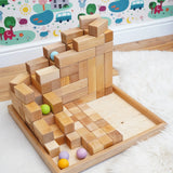 Grimm's Natural Large Stepped Pyramid used to create a ball run used with pastel balls. 