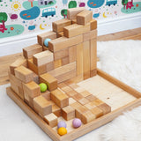  A ball run made from the Grimms natural large stepped pyramid and  pastel wooden balls in the Babipur playroom