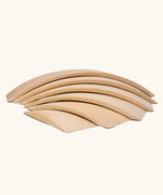 6 natural unpainted Grimm's handcrafted wooden bridges showing each pieces slotted into eachother