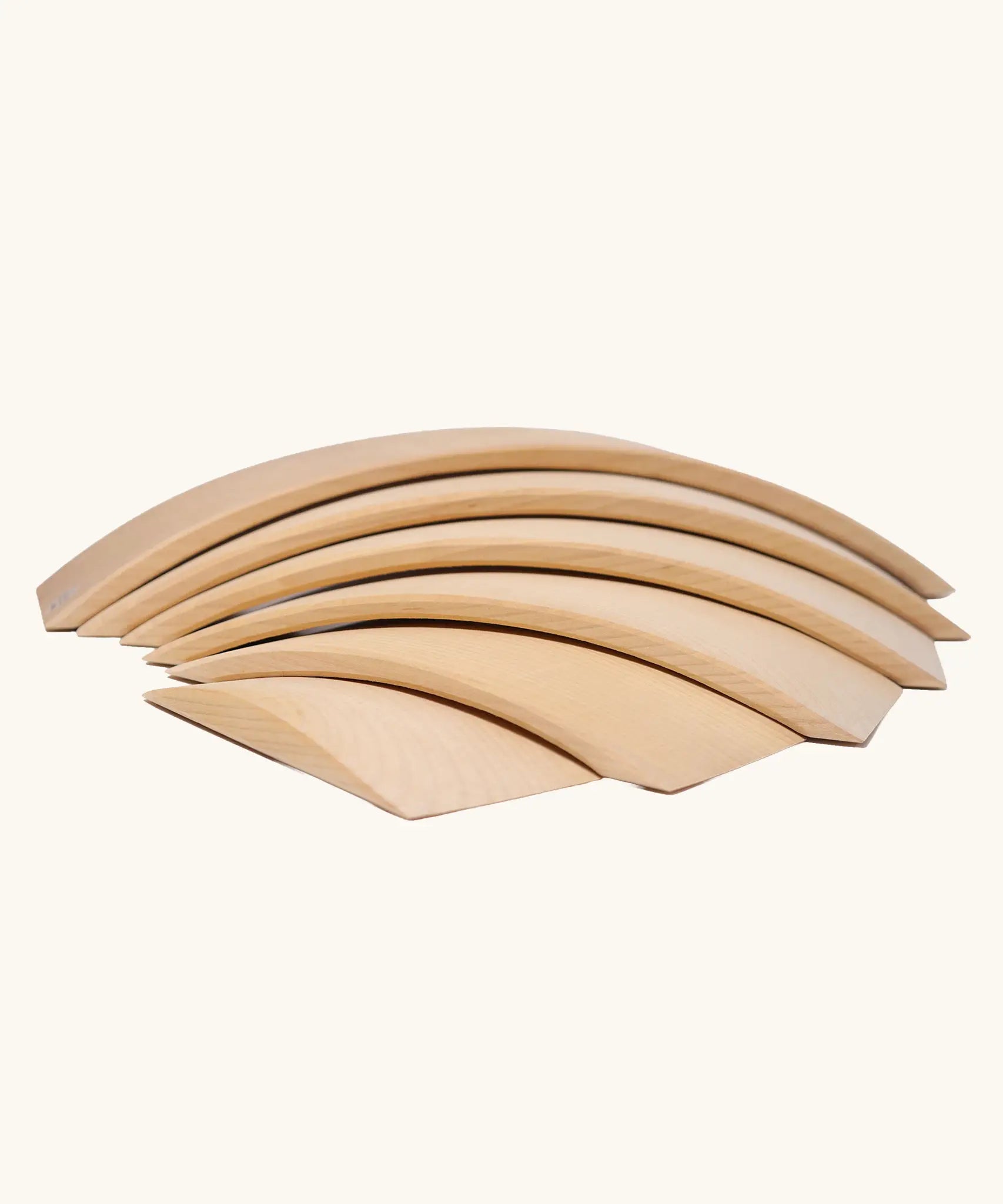 6 natural unpainted Grimm's handcrafted wooden bridges showing each pieces slotted into eachother