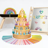 A natural and pastel stack using Grimm's wooden semi circles, arch pieces and other building blocks