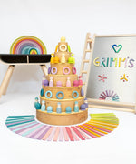 A natural and pastel stack using Grimm's wooden semi circles, arch pieces and other building blocks