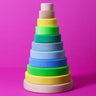 Grimms conical tower in a neon green colour way. Includes 11 handcrafted wooden pieces for building and stacking