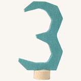 Grimms turquoise wooden number 3 decorative figure for a celebration ring available at Babipur.