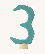 Grimms turquoise wooden number 3 decorative figure for a celebration ring available at Babipur.